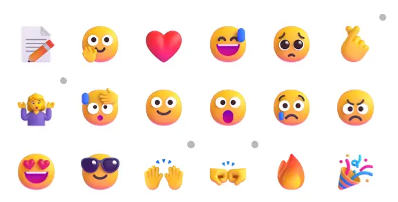 Farbenfrohe Emoji-Sammlung mit runden Smileys in vielfältigen Ausdrücken und leuchtenden Farben, ideal für Emoji-Workflows in Microsoft Teams und Planner.